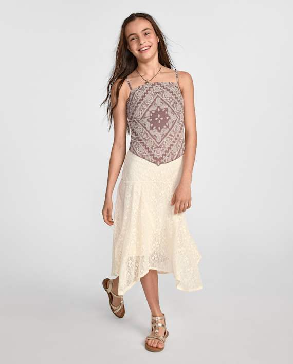 Sugar & Jade Lace midi hanky hem skirt